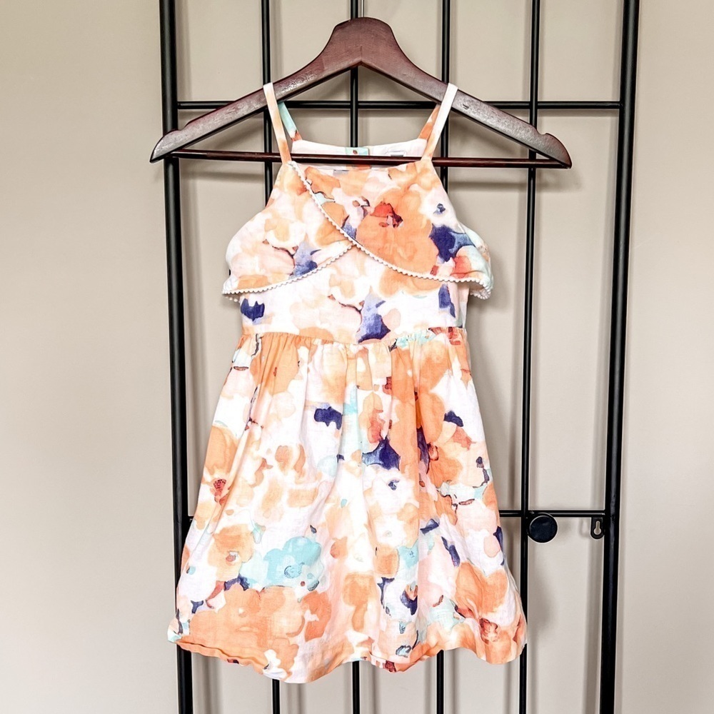 Janie and Jack Linen Blend Watercolor Floral Dress Sz 5
